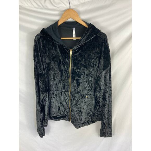 Fabletics Crushed Velour Zip Up Hoodie Black Size 2X - Picture 3 of 6